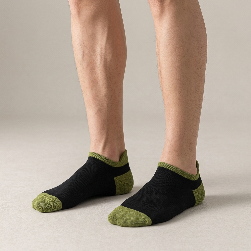 Noir Moss Heel Tab wearing legs