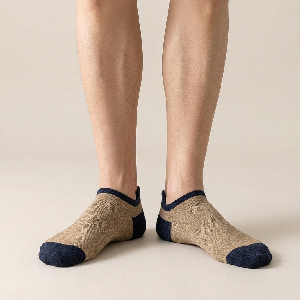 Sand Navy Heel Tab wearing legs